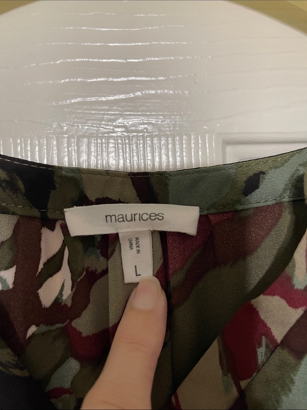 Maurices Olive Floral Cap-Sleeve Blouse with Burgundy & Black Accents - Picture 2 of 4